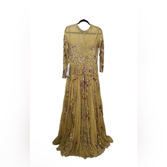 NWT | Mac Duggal 5217 Long Sleeve Embellished Evening Gown - Caramel | Size 12 - Picture 8 of 11